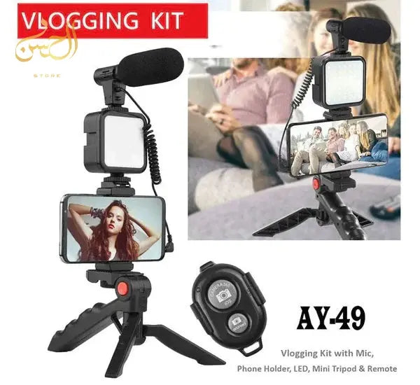 ALL IN ONE AY-49 Vlogging Video Making Kit for Live Streaming Vlogging Self-Portrait Photography, Video Making kit, with stand,Led Light, Mobile Holder. My Store