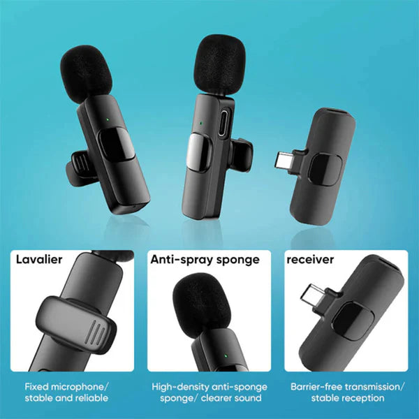 K9 Wireless Microphone dual Lavalier with USB Type C Cable Al Hassan Store