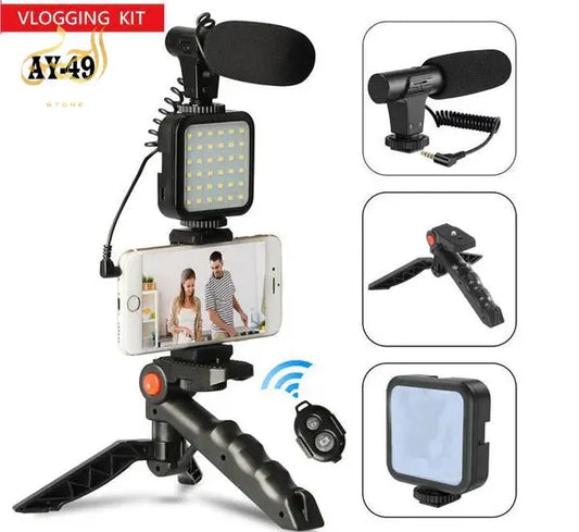 ALL IN ONE AY-49 Vlogging Video Making Kit for Live Streaming Vlogging Self-Portrait Photography, Video Making kit, with stand,Led Light, Mobile Holder. My Store