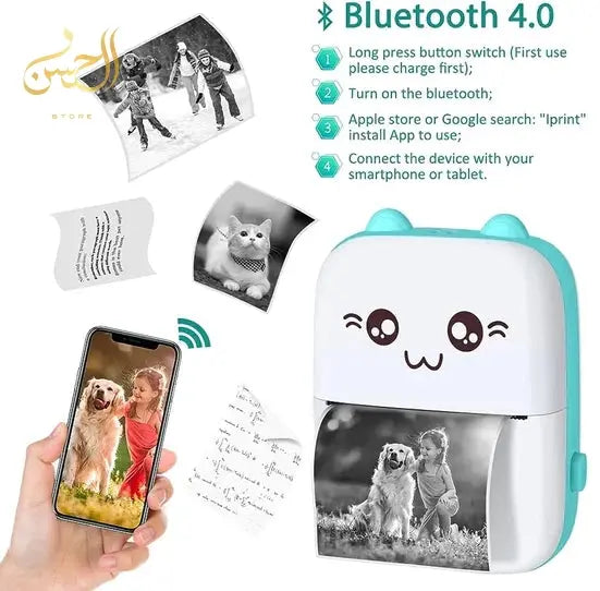 SnapPrint Portable Photo Printer - Mini Printer, USB & Bluetooth Photo Printer for Smartphone Black White without Cartrid Al Hassan Store
